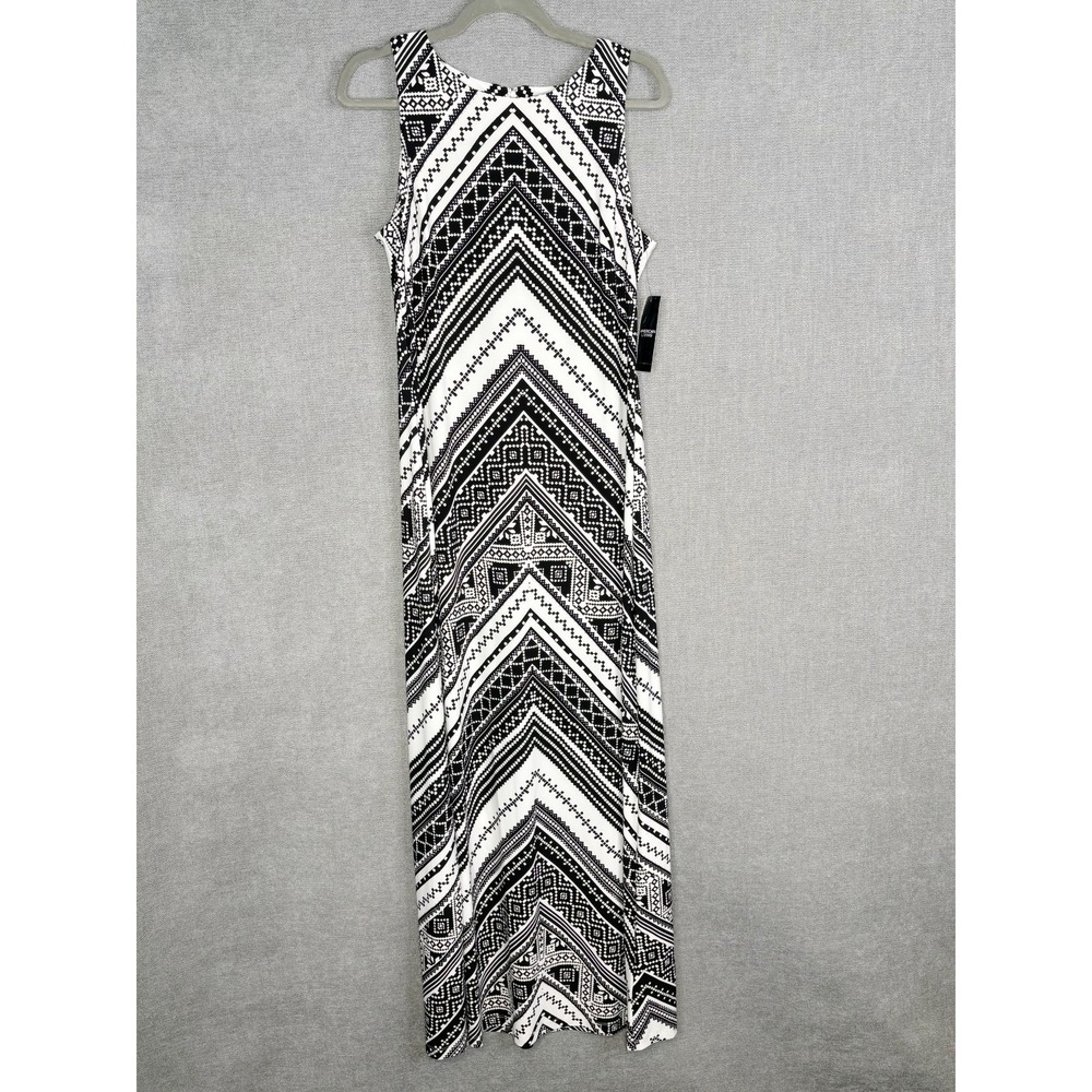 American Living Dress Womens 10 Black White Geometric Maxi Stretch Beachy Boho